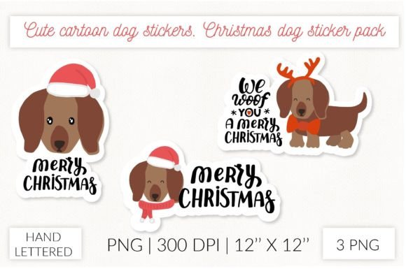 Christmas Dog Stickers. Puppy Dachshund