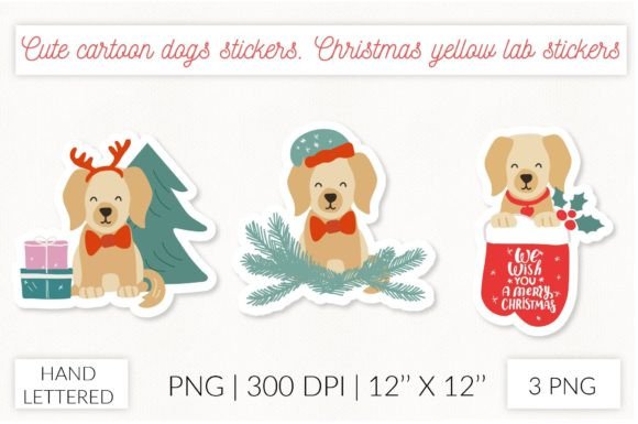 Christmas Dog Stickers. Puppy Yellow Lab