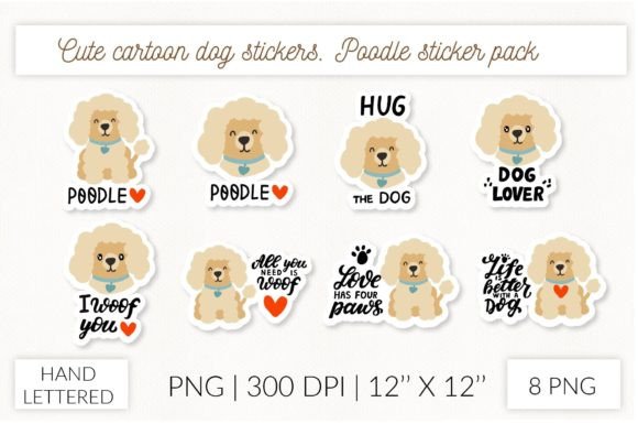 Cute Cartoon Dog Stickers. Puppy Poodle