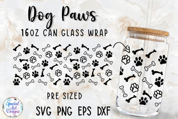 Dog Paw Glass Can Wrap Cut File